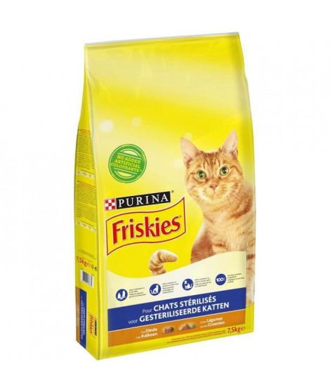 FRISKIES Croquettes - A la dinde et aux légumes - Pour chats stérilisés - 7,5 kg