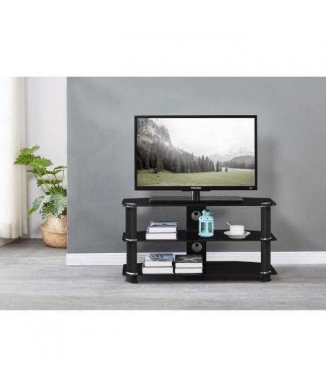 NATHAN Meuble TV en verre trempé Noir - L 90 x P 40 x H 45 cm