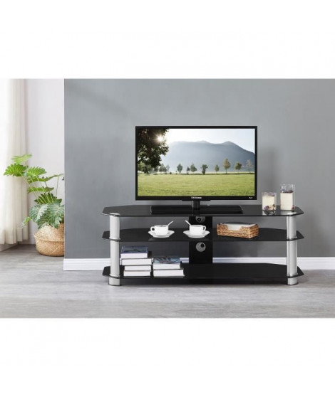 EDEN Meuble TV 3 étagere en verre tempé Noir - L 120 x P 45 x H 42,5 cm
