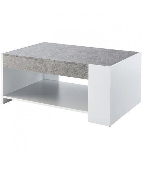 IAN Table basse style contemporain blanc et décor béton mat - L 90 cm