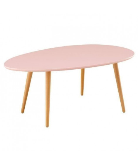 STONE Table basse ovale scandinave rose pastel laqué - L 98 x l 61 cm