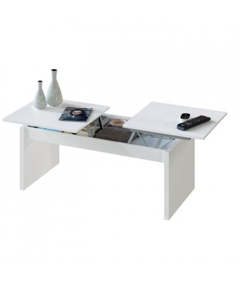 Table basse relevable 2 plateaux - Blanc - L 102 x P 43 x H 50 cm