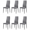 LAUREATE Lot de 6 chaises de salle a manger en métal noir - Tissu gris chiné - Contemporain - L 44 x P 43 cm