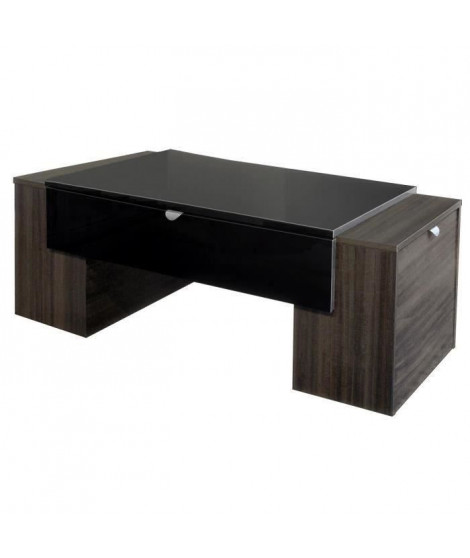 LUCKY Table basse style contemporain décor prunier et noir brillant - L 123 x l 42 cm