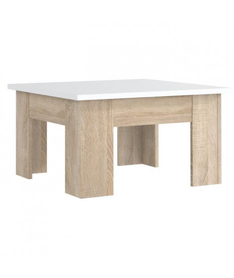 FINLANDEK Table basse carrée PILVI style contemporain - Blanc mat et décor chene sonoma - L 75 x l 75 cm