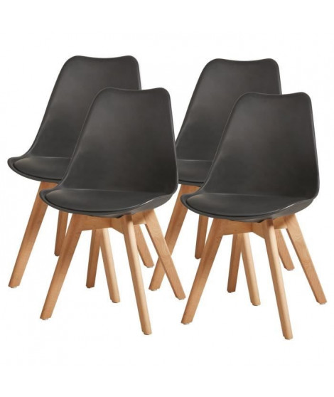 BJORN Lot de 4 chaises de salle a manger - Simili noir - Scandinave - L 49 x P 56 cm