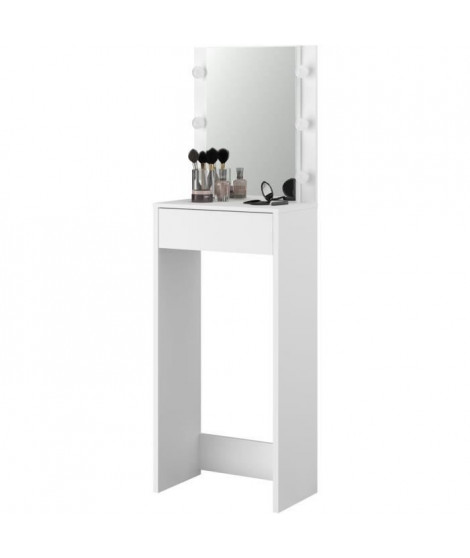 CANDY Coiffeuse haute avec miroir LED - Décor blanc - L 54,5 x P 31 x H 170 cm