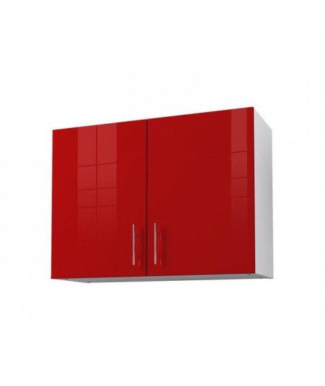 OBI Caisson haut de cuisine avec 2 portes L 80 cm - Blanc et rouge laqué brillant
