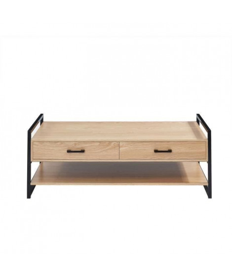 HARDY Table basse style industriel décor chene foncé + pieds en métal noir - L 120 x l 60 cm
