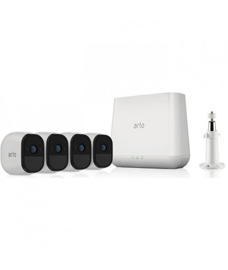 Arlo Pro Pack de 4 Caméras, Smart caméra HD grand angle avec batterie rechargeable Intérieure/extérieure alarme intégrée