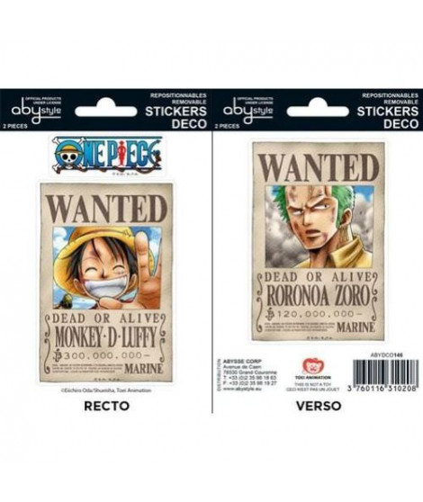 Stickers One Piece - 16x11cm  / 2 planches - Wanted Luffy / Zoro - ABYstyle
