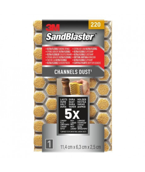 3M SANDBLASTER Eponge abrasive - 11,4 x 6,3 x 2,5 cm - Grain : 220