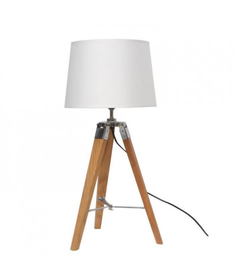 NATURAL2 Lampe a poser avec pied tripod en bois - Abat-jour blanc - 45x45xH55 cm