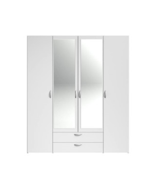 VARIA Armoire 4 portes miroir décor blanc - L 160 x P 51 x H 185 cm