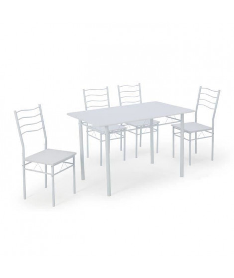 NINA Ensemble table a manger de 4 a 6 personnes + 4 chaises - Contemporain - En métal et MDF blanc laqué - L 120 x l 70 cm