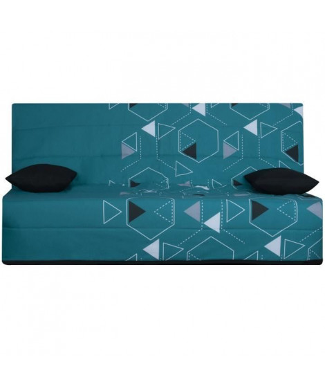 SPLOT Banquette clic-clac 3 places - Tissu Poly Bleu - Style ethnique - L 190 x 95 cm