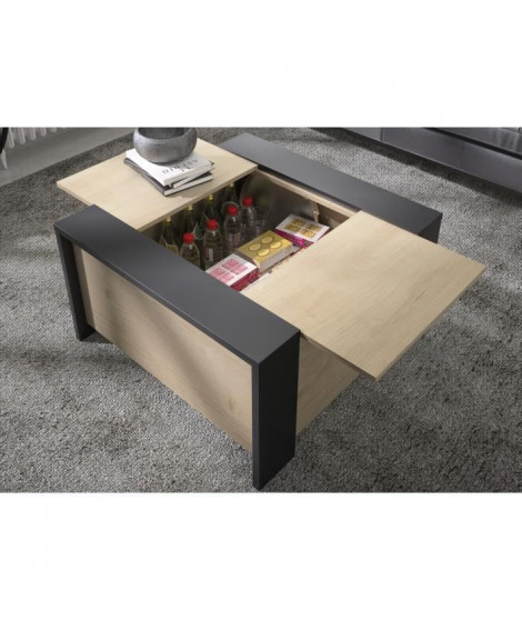 AURORA Table basse - Style urbain - Décor chataigner naturel et noir - L 78 x P 78 x H 44 cm