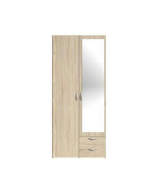 VARIA Armoire 2 portes miroir décor chene - L 81 x P 51 x H 185 cm