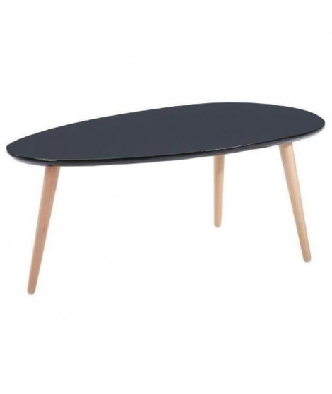 STONE Table basse ovale scandinave noir laqué - L 88 x l 48 cm