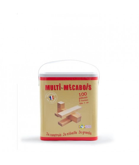 MECABOIS - Baril de 100 pieces - Jeux de constructions planchettes en bois - Fabriqué en France