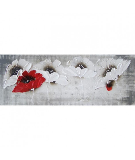 FLOWERS Tableau déco toile peinte 30x90 cm rouge et blanc