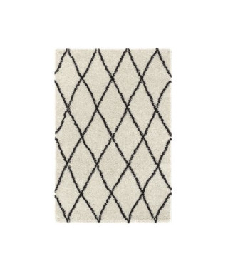 ASMA Tapis de salon Shaggy - Style berbere - 120 x 160 cm - Creme et marron - Motif géométrique