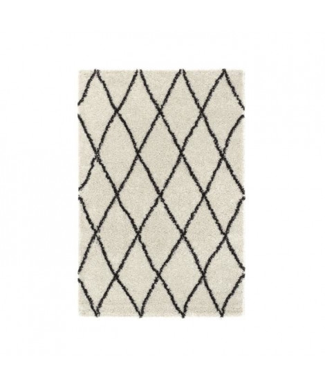 ASMA Tapis de salon Shaggy - Style berbere - 120 x 160 cm - Creme et marron - Motif géométrique