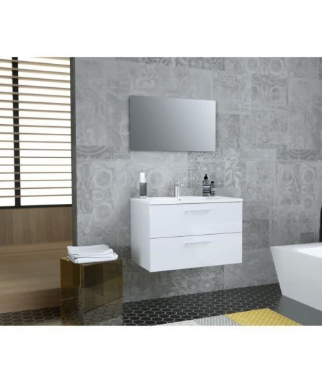 GLOSSY Meuble de Salle de bain simple vasque L 80cm - Blanc laqué brillant
