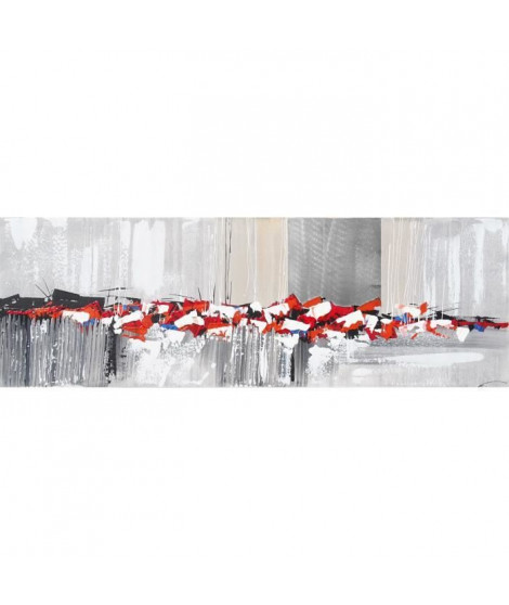 Toile peinte abstraite - Coton - 40x120 cm - Rouge, orange et blanc