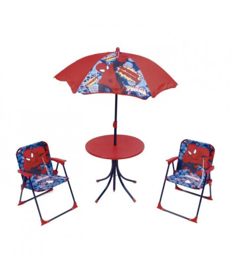 SPIDERMAN Ensemble de jardin / Camping enfant (table, 2 chaises et parasol)