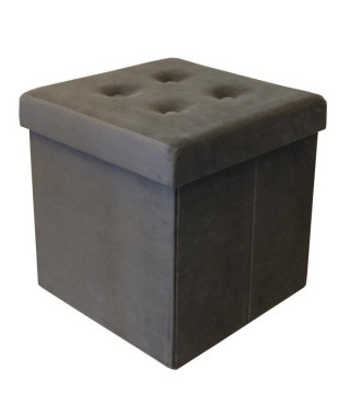 COTTON WOOD Pouf Coffre pliable Velours - 35 x 35 x 35 cm - Gris