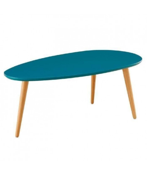 STONE Table basse ovale scandinave bleu paon laqué - L 88 x l 48 cm