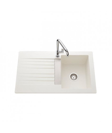 EWI Evier cuisine a encastrer 1 bac + 1 égouttoir Soledad - Résine - 86 x 50 cm - Blanc