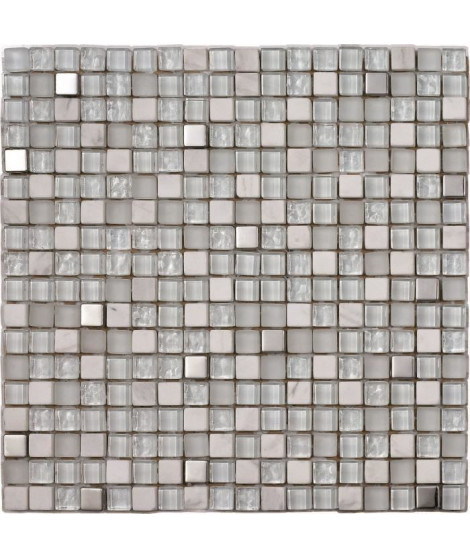 Mosaique en pate de verre et pierre naturelle - Dimensions : 30 x 30 cm -Gris