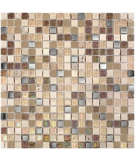 Mosaique en pate de verre et pierre naturelle 30 x 30 cm - Beige