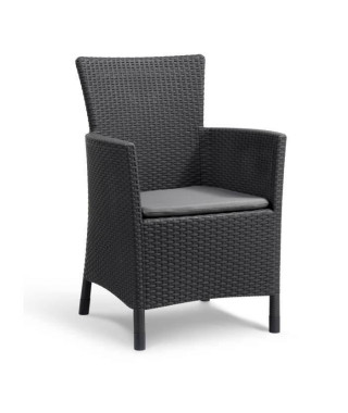 IOWA Fauteuil de jardin aspect rotin tressé Gris