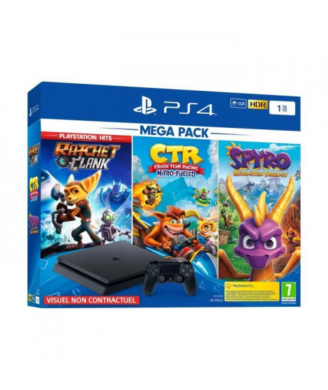 PS4 Slim 1To Black + Crash Team Racing + Spyro Reignited Trilogy + Ratchet & Clank PlayStation Hits