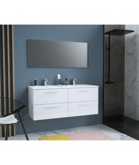 GLOSSY Meuble de Salle de bain double vasque L 120cm - Blanc laqué brillant