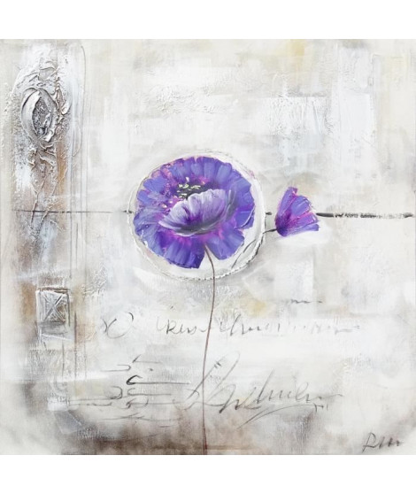 LILAS Toile peinte Fleur lilas - Coton - 70x70 cm - Violet lilas et gris