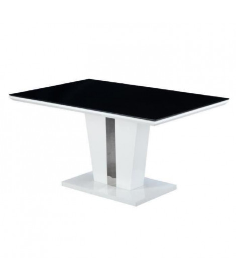TREVISE Table a manger 6 personnes contemporain - Blanc brillant + Plateau en verre trempé noir - L 150 x l 90 cm