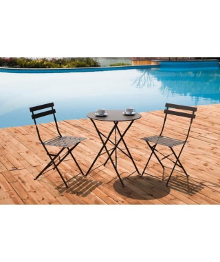 Set bistrot 2 personnes - Table ronde 60 cm + 2 chaises - Acier  thermolaqué - Taupe - HIENO