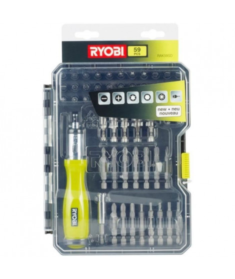 RYOBI 59 accessoires vissage-boulonnage + tournevis