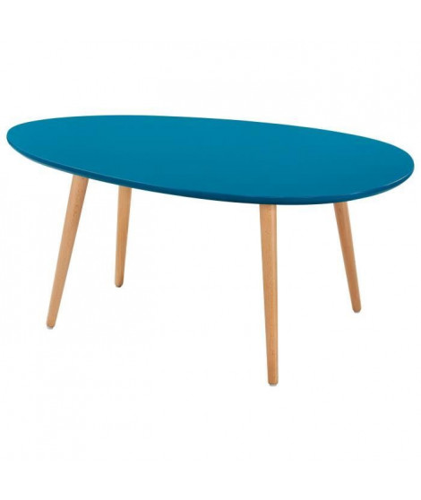 STONE Table basse ovale scandinave bleu paon laqué - L 98 x l 61 cm