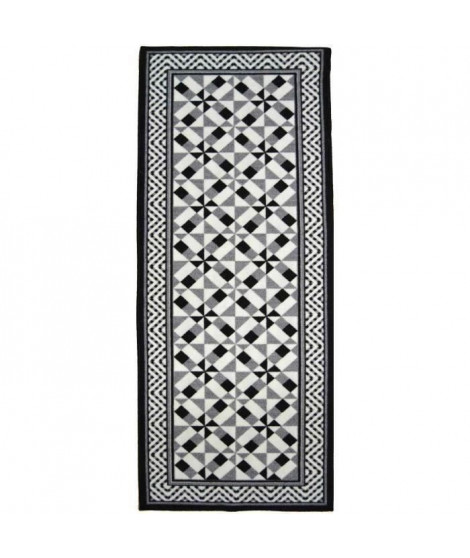 UTOPIA Tapis de salon carreaux de ciment 50x100 cm - Noir, gris et blanc