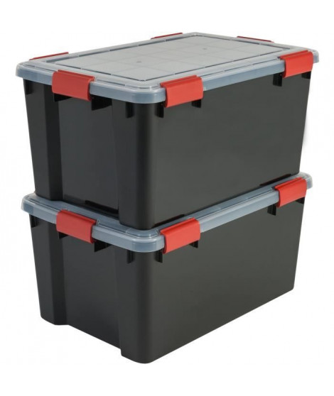 IRIS OHYAMA Lot de 2 boîtes de rangement hermétique - Air Tight Box - AT-L - Noir et transparent - 50 L - 59 x 39 x 29 cm
