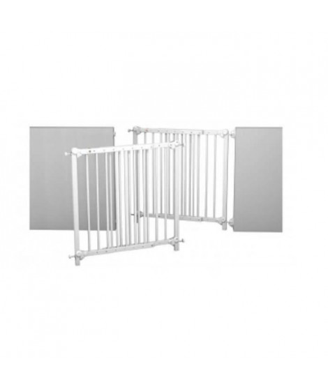 AT4 Barriere de sécurité enfant amovible et portillon - 73-110 cm - Bois laqué - Blanc
