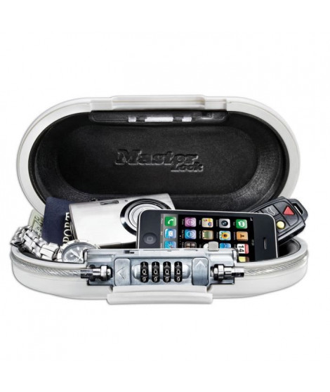 MASTER LOCK Mini-coffre de rangement portable pour voyage avec câble de sécurité - Blanc