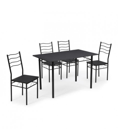 NINA Ensemble table a manger de 4 a 6 personnes + 4 chaises - Contemporain - En métal et MDF noir laqué - L 120 x l 70 cm