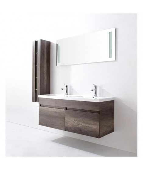 ALBAN Ensemble salle de bain double vasque avec miroir L 120 cm - Décor bois vintage