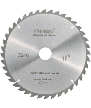 METABO Lame de scie circulaire Precision cut - 216 mm - 40 dents - Scies a onglets et radiales